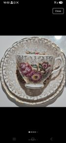 Vintage 22 KT Gold Overlay Chintz Fine Bone China Teacup Trio Set