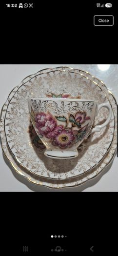 Vintage 22 KT Gold Overlay Chintz Fine Bone China Teacup Trio Set
