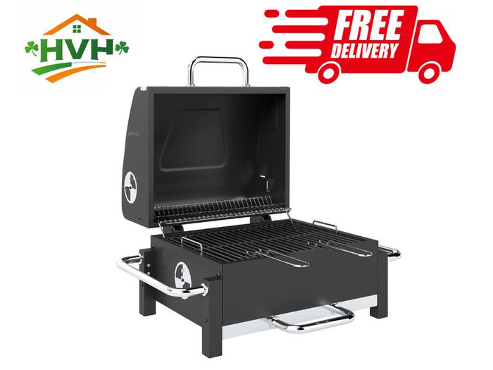 Steel Charcoal Grill Portable BBQ Smoker with Lid Adjustable Vents Two-Stage Charcoal Pan Thermometer