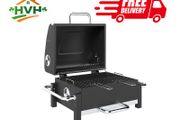 Steel Charcoal Grill Portable BBQ Smoker with Lid Adjustable Vents Two-Stage Charcoal Pan Thermometer