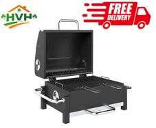 Steel Charcoal Grill Portable BBQ Smoker with Lid Adjustable Vents Two-Stage Charcoal Pan Thermometer