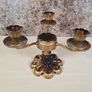 Three branch tabletop candlebra metal gold brown Image 2