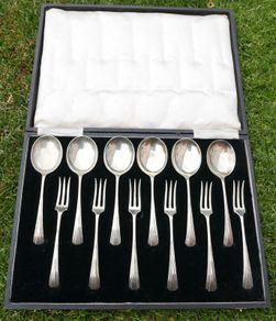 Antique Vintage Forks And Spoons Set Silver Plated, in Original Case