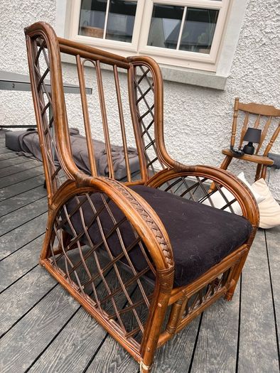 Vintage Rattan Armchair, Wicker Boho Chair