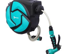 10m Garden Hose Reel Wall Mounted Auto Rewind with 7 Patterns Spray Nozzle, Includes Wall Fixings