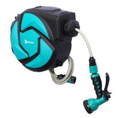 10m Garden Hose Reel Wall Mounted Auto Rewind with 7 Patterns Spray Nozzle, Includes Wall Fixings