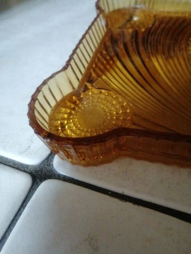vintage Amber glass dressing table tray and trinket dish
