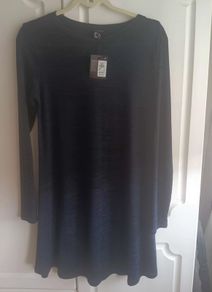 Navy long-sleeve knit textured dress