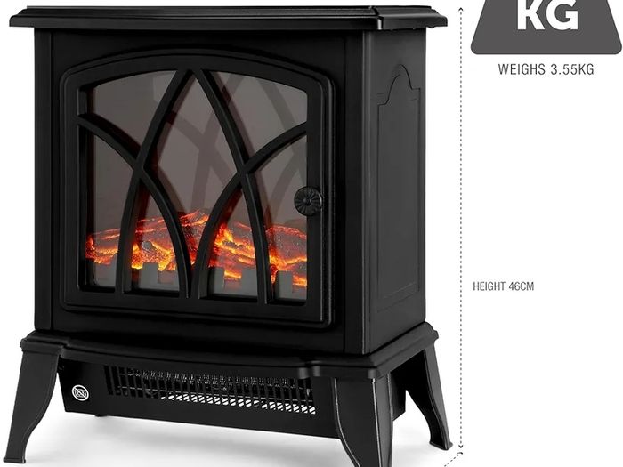 Electric Fireplace Stove Heater 1600-1800W with Fire Flame Effect, 2 Heat Settings, Adjustable Thermostat, Freestanding Portable Electric Log Wood Burner Effect - Black