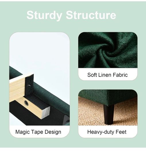 Single Bed Frame with Headboard, 90 X 190, Green Upholstered Bed Frame, Adjustable, Heavy Duty, Easy Assembly, No Box Spring Needed