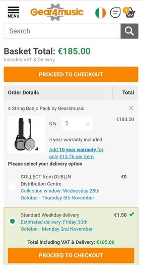 Banjo with padded gigbag