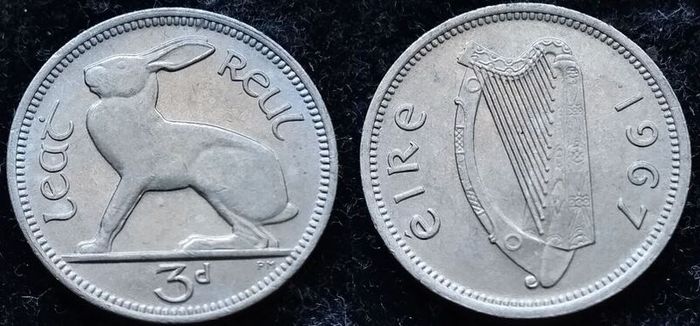 [#447] - Ireland 1967 | 3 Pence | Irish 3d | Hare | KM.12a | MS