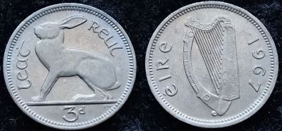 [#447] - Ireland 1967 | 3 Pence | Irish 3d | Hare | KM.12a | MS