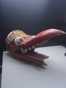 Vintage Hand Carved Painted Wooden Bird Demon Mask Folk Art 33cm