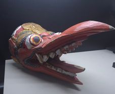 Vintage Hand Carved Painted Wooden Bird Demon Mask Folk Art 33cm