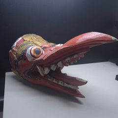 Vintage Hand Carved Painted Wooden Bird Demon Mask Folk Art 33cm