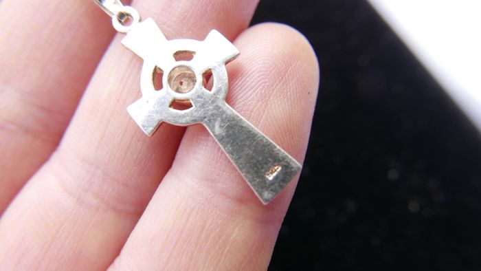 Vintage Sterling Silver 925 Celtic Heart Cross Pendant Necklace 18,2"