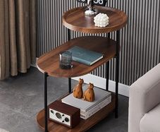 3 Tier Side Table slim side tabl living room Coffee Table Bedside Table,with Storage Shelf Sofa Versatile Furniture for Books, Coffee, and Bedroom Essentials  Ideal Living Room (Rustic Brown)