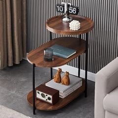 3 Tier Side Table slim side tabl living room Coffee Table Bedside Table,with Storage Shelf Sofa Versatile Furniture for Books, Coffee, and Bedroom Essentials  Ideal Living Room (Rustic Brown)