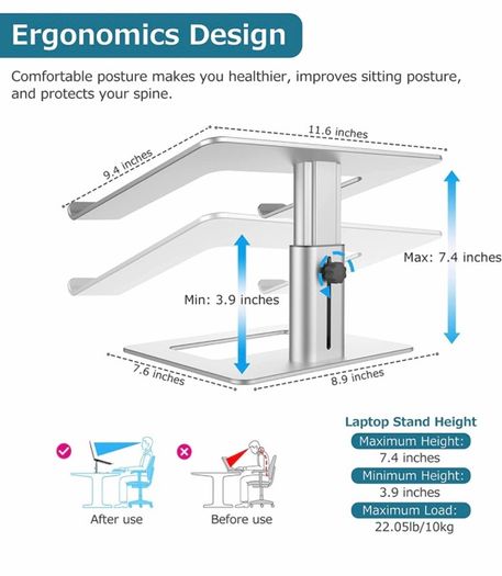 Laptop Stand, Ergonomic Adjustable Computer Stand, Aluminium Alloy Height Holder Riser Compatible with MacBook Air Pro, Dell, HP, Lenovo Samsung (More 11-17" Laptops)