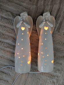 Pair of Verano Ceramic Angel Lamps - Heart Lights - Working