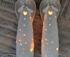 Pair of Verano Ceramic Angel Lamps - Heart Lights - Working