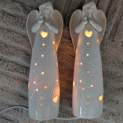 Pair of Verano Ceramic Angel Lamps - Heart Lights - Working