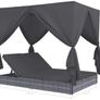 Double Sun Lounger with Curtains, Garden Recliner Furniture in Poly Rattan, Grey Image 5