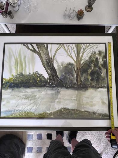 Framed landscape watercolour painting