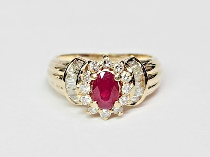 GENUINE 14k Oval Ruby Diamond Accent Halo Ring Sz 5.25