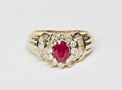 GENUINE 14k Oval Ruby Diamond Accent Halo Ring Sz 5.25