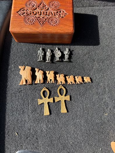 wooden box  with contents