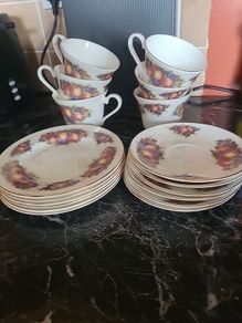 Set of six fine bone china cups and saucers