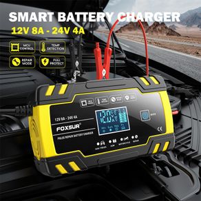 FOXSUR FBC122408D Car Battery Charger,12V/24V 8A 4A Intelligent Automatic Battery Charger for Car
