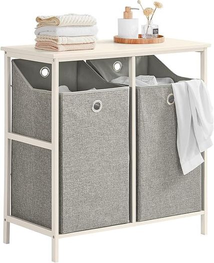 Double Laundry basket   Free-standing Laundry Basket, Dirty Laundry Basket for Laundry Bathroom, with Shelf, 2 Compartments and 2 Removable Laundry Bags