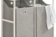 Double Laundry basket   Free-standing Laundry Basket, Dirty Laundry Basket for Laundry Bathroom, with Shelf, 2 Compartments and 2 Removable Laundry Bags
