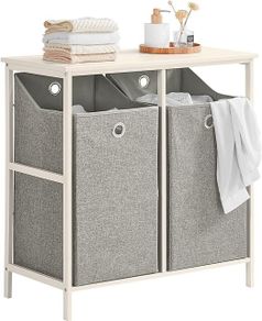 Double Laundry basket   Free-standing Laundry Basket, Dirty Laundry Basket for Laundry Bathroom, with Shelf, 2 Compartments and 2 Removable Laundry Bags
