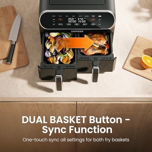 8L Large Air Fryer - Dual Basket Airfryer with Easy View Windows, Preheat, Air Fry, Roast, Broil, Bake, Dehydrate, 2 Independent 4 L Nonstick Dishwasher Safe Baskets, Black
