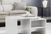 FREE P&amp;P Industrial Coffee Table High Gloss Vintage Wooden and Metal Living Room Coffee Table with Storage Shelf Accent Furniture (White)