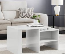 FREE P&P Industrial Coffee Table High Gloss Vintage Wooden and Metal Living Room Coffee Table with Storage Shelf Accent Furniture (White)