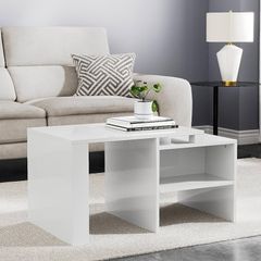 FREE P&P Industrial Coffee Table High Gloss Vintage Wooden and Metal Living Room Coffee Table with Storage Shelf Accent Furniture (White)