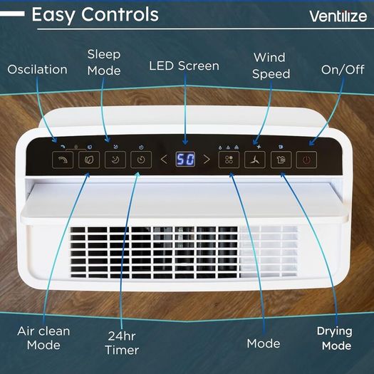 Premium 2-in-1 Dehumidifier 20L with Active Carbon Air Filter Smart LCD Touch Control For Damp Mould & Condensation Continuous Drain Option, Laundry Dry Mode, 24H Timer Energy Efficient by Ventilize