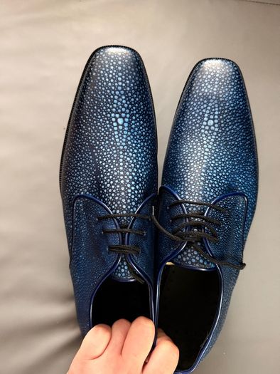 Genuine Stingray Leather Shoes  Navy Blue