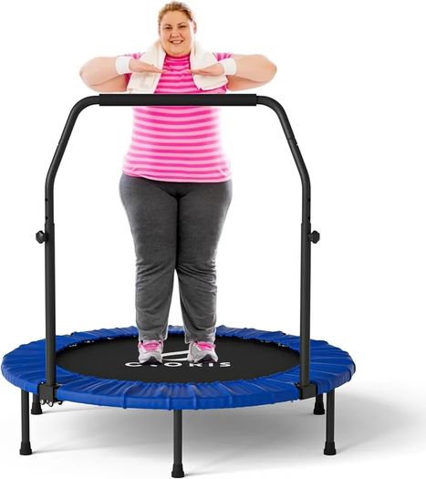 40''/48'' Foldable Fitness Trampoline - Max Load 400lbs / 450lbs, Rebounder with Adjustable Foam Handle Indoor/Outdoor Fitness Body Exercise