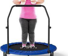 40''/48'' Foldable Fitness Trampoline - Max Load 400lbs / 450lbs, Rebounder with Adjustable Foam Handle Indoor/Outdoor Fitness Body Exercise