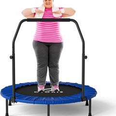 40''/48'' Foldable Fitness Trampoline - Max Load 400lbs / 450lbs, Rebounder with Adjustable Foam Handle Indoor/Outdoor Fitness Body Exercise