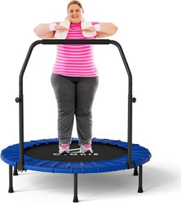 40''/48'' Foldable Fitness Trampoline - Max Load 400lbs / 450lbs, Rebounder with Adjustable Foam Handle Indoor/Outdoor Fitness Body Exercise