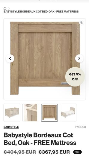 Babystyle Bordeaux Cot Bed, Oak