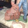 Large Vintage Ceramic Cowboy Figurine Hand Painted brown jacket and a detailed saddle resting at his feet Postage Available or Collection Image 2