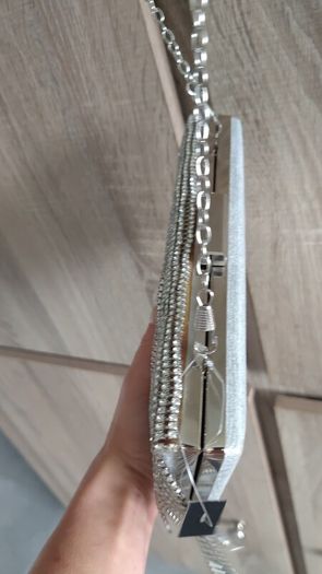 silver rhinestones fringe clutch